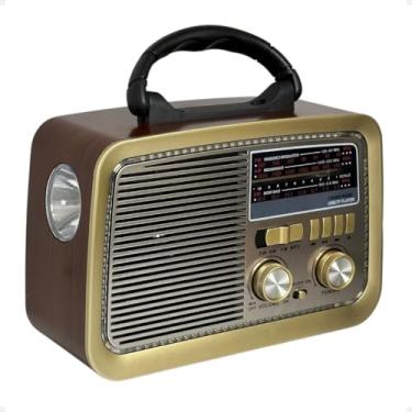 Imagem de Rádio Retrô Vintage AM FM Bluetooth 9 Bandas Usb Cartão Sd Lanterna Recarregável Bivolt (Marrom)
