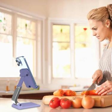Imagem de Suporte telescópico dobrável ajustável de vários ângulos para mesa, suporte dobrável portátil, visualização para smartphones (roxo claro)