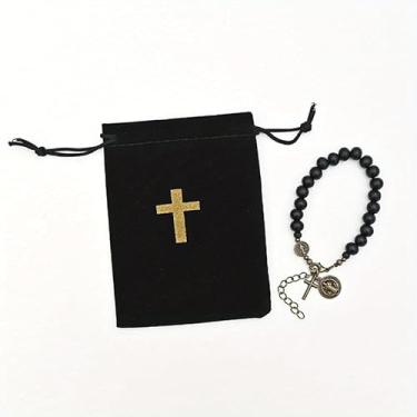 Imagem de 10 pçs bolsa padrão cruz com cordão bolsa de embalagem de presente bolsa de tecido preto para colar brincos bolsas de armazenamento elegantes (G)