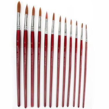 Imagem de Conjunto de pincéis de tinta redonda, 12 peças de pincéis de nylon para aquarela, guache acrílico, artesanato e pintura detalhada, sala de aula, vinho