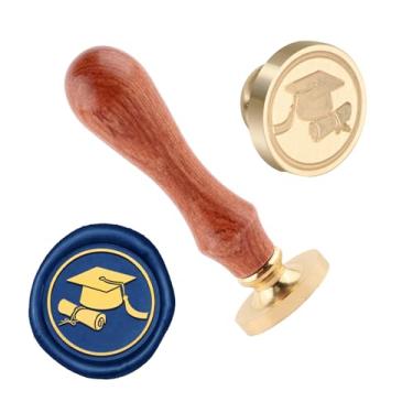 Imagem de Selo de cera de temporada de formatura cobre 25 mm vintage destacável selo de vedação latão e uma alça de madeira padrão carimbo cabeça carta convite cartão convite casamento presente pacote feriados