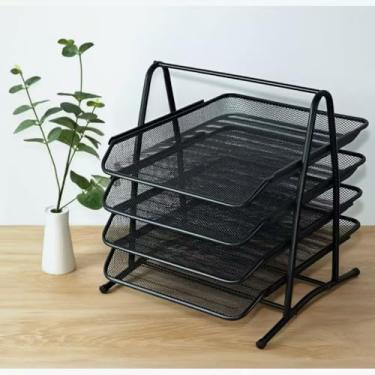 Imagem de Organizador de Mesa 3/4 Andares para Documentos A4 - Design Moderno na Cor Preta, Ideal para Escritório(4gavetas,un1)