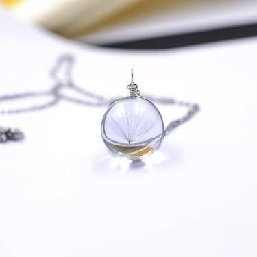 Imagem de Colar de flor seca de dente-de-leão da Mori, joia feita à mão, pingente de corrente, No size, Metal, Sem Pedra Preciosa