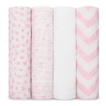 Imagem de Comfy Cubs Cobertores de musselina pacote com 10,12 cm x 123 cm, conjunto de cobertor de bebê de algodão macio, envoltório grande multiuso para recém-nascidos - faixa autocalmante - rosa