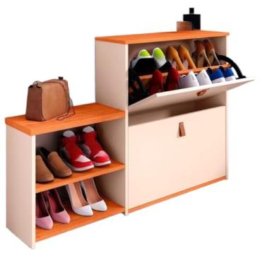 Imagem de Sapateira Organizadora Com Prateleira E Gaveta Basculante Hall de Entrada(Vitória Off White Com Freijó)