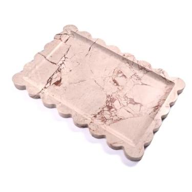 Imagem de Yew & Tulip Bandeja de mármore natural com borda recortada, bandeja de servir pedra rosa natural para banheiro, cozinha, penteadeira, decoração de casa, casamento, etc. (30,5 x 20,3 x 3 cm)