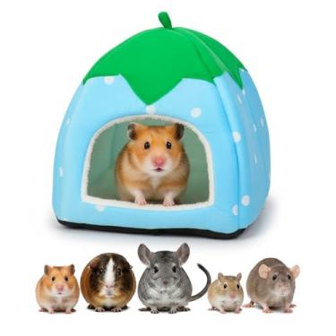 Imagem de Cama de morango de porquinho-da-índia, esconderijo de inverno de pelúcia e caverna lavável para animais de estimação pequenos – Linda casa aconchegante em forma de baga para hamsters, coelhos e