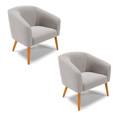 Imagem de Kit 02 Poltronas Veludo Pés Palito Cinza