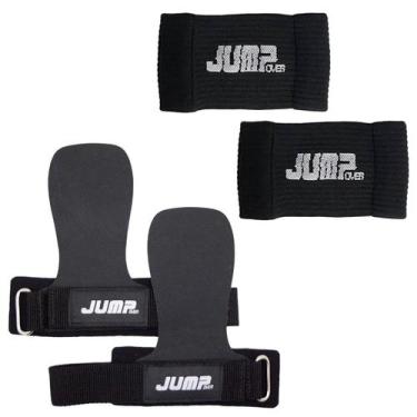 Imagem de Kit Hand Grip Evolution + Munhequeira Canelada Jump Over, Preto, M