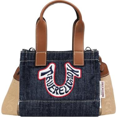 Imagem de True Religion Mini bolsa retrô ferradura, logotipo bordado, alça ajustável, ferragens prateadas, jeans escuro