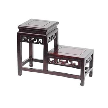 Imagem de suporte para bonsai Suporte para ornamentos altos e baixos em estilo retrô, base de mogno esculpida para bules vasos(Grande)