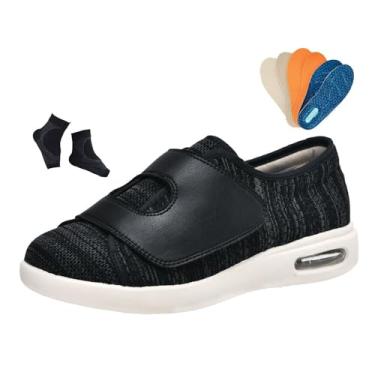 Imagem de Calçado Idosos Com Edema Diabético Ao Ar Livre, Calçado Para Diabéticos Masculinos Com Alça Larga E Respirável Para Caminhada, Acolhedora Edema Artrite Respirável, Fascite Inchaço(Black Gray,47 EU)