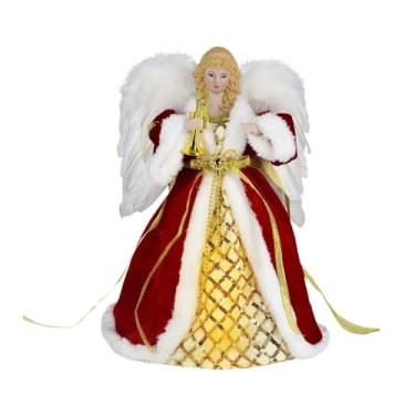 Imagem de Fancyes Estatueta de anjo iluminada para decoração de Natal, delicada e criativa para comemoração de feriados, ano, casa e mesa, Vermelho