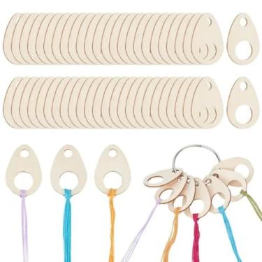 Imagem de 100 bobinas ovais de madeira bordadas de fio dental (gotas de fio dental/bobinas de fio dental) - 4 x 3 cm, organizador de linha de ponto cruz de madeira com 2 anéis de fio dental, para artesanato DIY
