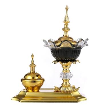 Imagem de Porta-incenso decorativo Conjunto de queimador incenso dourado, metal árabe Lux e frasco especiarias, cone olíbano para ioga, aromaterapia spa, decoração escritório casa(Preto)