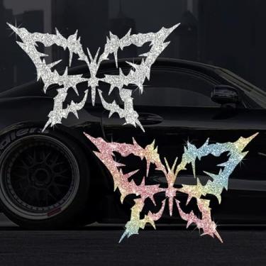 Imagem de Adesivo de PVC brilhante borboleta brilhante arco-íris autoadesivo impermeável fácil de aplicar para carros, laptops, caminhões, motocicletas, parede, janela, bagagem, (branco + colorido)