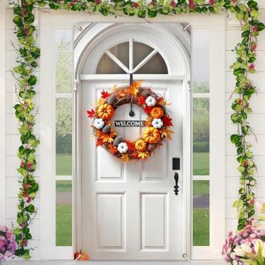 Imagem de BlissYard Capa de porta de guirlanda de boas-vindas de outono, faixa decorativa de outono com abóboras, folhas de bordo e pinhas para exibição de varanda sazonal em ambientes internos e externos