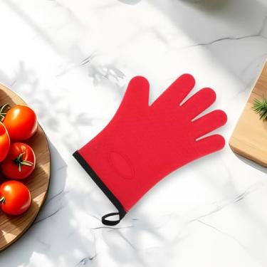 Imagem de Generic 1 luva de forno de 5 dedos para lavagem à mão apenas agulha de silicone algodão vermelho 27,5 x 20,5 cm