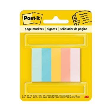 Imagem de Post-it Marcadores de página, 1,27 cm x 4,35 cm, cores brilhantes sortidas, 100 folhas/bloco, 5 blocos/pacote (670-5AF2)