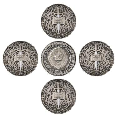 Imagem de Leafence Leão Cristão Desafio Religioso Moeda Força Através da Fé Bíblia Cruz Token Fé, Coragem e Esperança Moeda Religiosa para Homens e Mulheres, Presente Cristão Inspirador (Leão Prata Antigo - 5