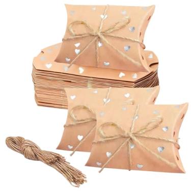 Imagem de ZAJINJABD 40 caixas de presente de travesseiro com janelas, mini caixa de embalagem de papel kraft, caixa de lembrancinha criativa dobrável para padaria, doces, chocolate, joias, exibição de