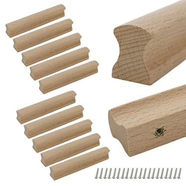 Imagem de Tsnamay Puxadores de móveis maciços de madeira de faia inacabada, 10 peças, puxadores de madeira inacabados não pintáveis para armário puxador de gaveta de armário, comprimento 13 cm, diâmetro do