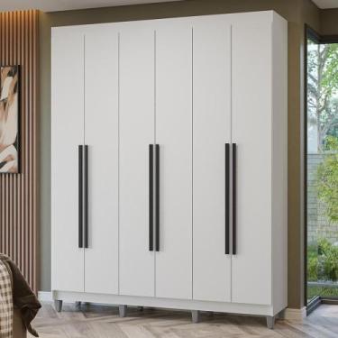 Imagem de Guarda-roupa Casal Com Pés 6 Portas Batentes Branco/branco/preto Netun