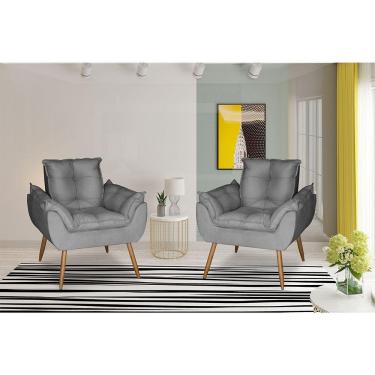 Imagem de Kit 2 Poltronas Opala Decorativa Suede Cinza