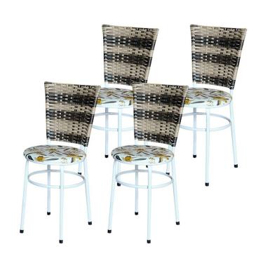 Imagem de 4 Cadeiras Brancas Para Mesa Hawai Cappuccino Premium Assento Floral Cor:floral Orquídea