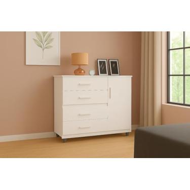 Imagem de Cômoda Espaçosa Branca Para Bebe Com 4 Gavetas Tp