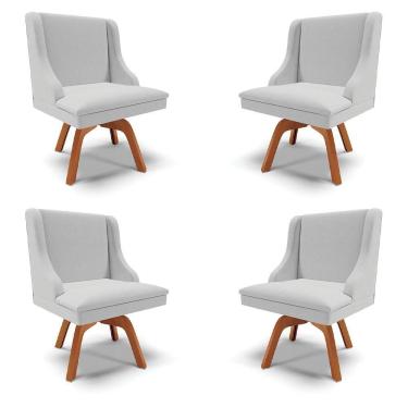 Imagem de Kit 4 Cadeiras Decorativas Sala De Jantar Base Giratória De Madeira Firenze Linho Cinza/natural G19