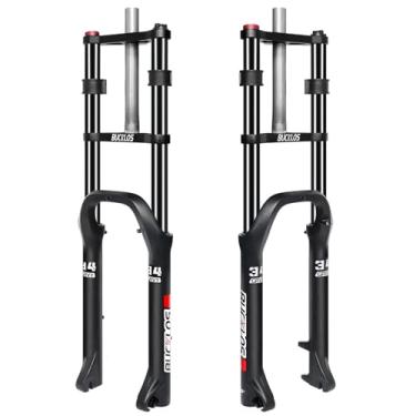 Imagem de BUCKLOS Garfo de suspensão de bicicleta elétrica de pneu gordo de 66.0 cm 10.2 cm, cubo de espaçamento de viagem de 180 mm, 135 mm, 1-1/20.3 cm reto MTB 9 mm QR, óleo de bicicleta elétrica de ombro