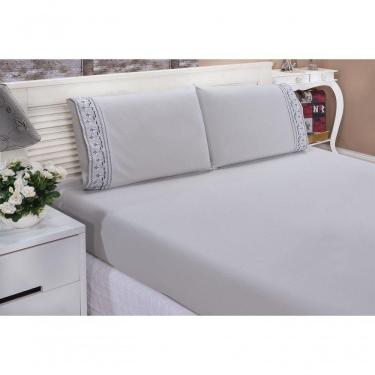 Imagem de Jogo Lençol King Bordado 3 Peças Cinza Tulipa Quarto Casal.