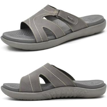 Imagem de KuaiLu Sandálias femininas modernas ortopédicas leves e atléticas para ioga com almofada grossa e palmilha ortopédica confortável para fascite plantar, Cinza, 34