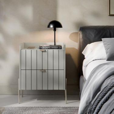 Imagem de Mesa De Cabeceira Para Quarto de Casal Com 2 Gavetas Mdf Riscada Retro