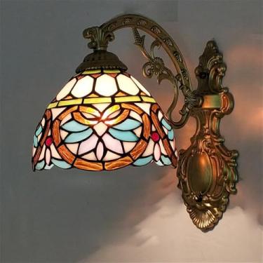 Imagem de Luminária de parede retrô americana LED de luxo europeia para sala de estar, restaurante, quarto, escritório, casa de campo, hotel, café, bar, corredor, escada, vidro colorido (Estilo 22)