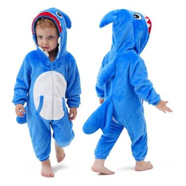 Imagem de DILUFUN Baby Infant Boys Girls Shark Onesie Costume,Toddler Halloween Cosplay Onesie Costume,Funny Warm Dress Outfit 3-36months