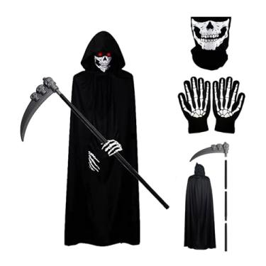 Imagem de GTYZZH Fantasia de Ceifador de Halloween, Fantasma Assustador, Conjunto de Fantasia de Halloween para Jovens Adultos e Halloween, Preto, Kids-90cm