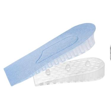 Imagem de Palmilha Ortopédica de Silicone, Salto Interno 3,5cm, Transparente e Azul Claro, para Alívio de Dores, Correção de Postura, 12,7x7cm, Par