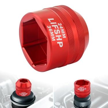Imagem de LIFSHP Soquete de filtro de óleo de 24 mm/36 mm, removedor de tampa de filtro de combustível para Ford Diesel 2003-2010 6,0L / 6,4L acessórios de carro - vermelho