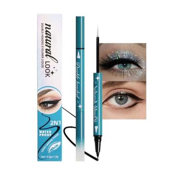 Imagem de Caneta delineadora de sombra líquida brilhante de duas cabeças para mulheres, ponta ultrafina com glitter para maquiagem dos olhos, bastão iluminador de alto pigmento, à prova d'água, secagem rápida