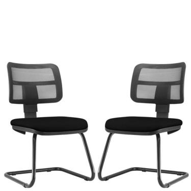 Imagem de Kit 02 Cadeiras De Escritório Recepção Fixa Zip Crepe Preto