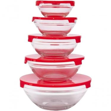 Imagem de Conjunto Kit De 5 Potes De Vidro Com Tampa - Original Line (vermelho)