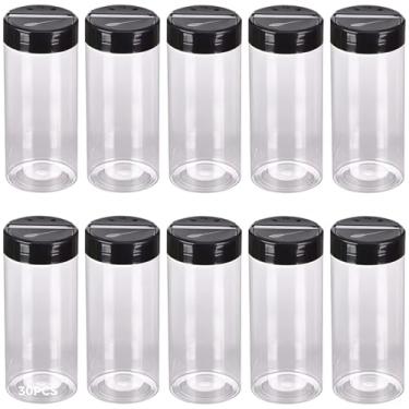 Imagem de Tampas com 30 peças de frascos de especiarias de plástico de 250 ml, frascos de 227 g transparentes, tampa dupla flip preta de longa duração e leve, conveniente para armazenamento de cozinha