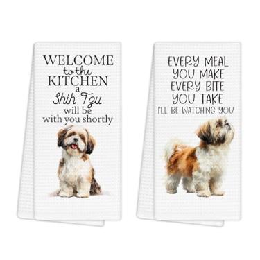 Imagem de EGBTL Conjunto de 2 toalhas de cozinha engraçadas Shih Tzu, toalhas de mão de cachorro para decoração de cozinha, Shih Tzu para mulheres donas de amantes de cães, presentes para mãe de cachorro, panos
