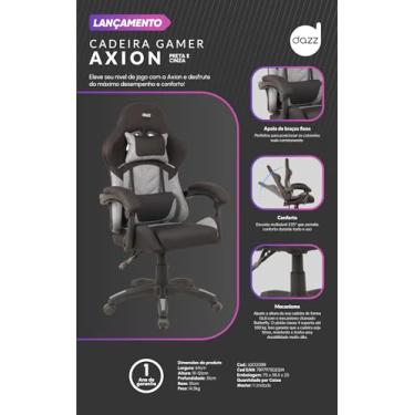 Imagem de Cadeira Gamer Dazz AXION, Preto, Reclinável 135°, com Almofadas Lombar e Cervical, Suporta até 100kg, Braço 1D, Espuma D60, Mecanismo Borboleta (Preto/Cinza)