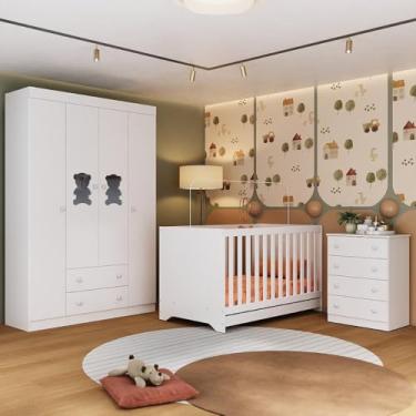 Imagem de Quarto de Bebê Completo com Berço Americano 3 em 1 Teddy Multimóveis Mp4648 Branco