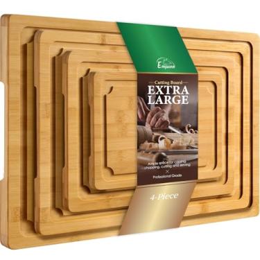 Imagem de Conjunto de 4 tábuas de corte extra grandes, tábuas de corte de bambu para cozinha com ranhura de suco e alças, tábua de cortar para cozinha, tábua de cortar carne, queijo, bandeja de servir