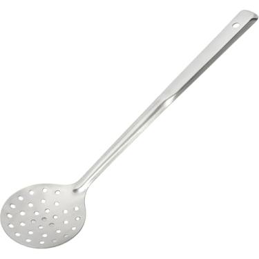 Imagem de Concha de escumadeira de 31 cm | Colher de coador de cabo longo para fritar, levantar e drenar | Ferramenta de cozinha resistente ao calor para fritar, óleo e cozinhar | Durável e fácil de limpar
