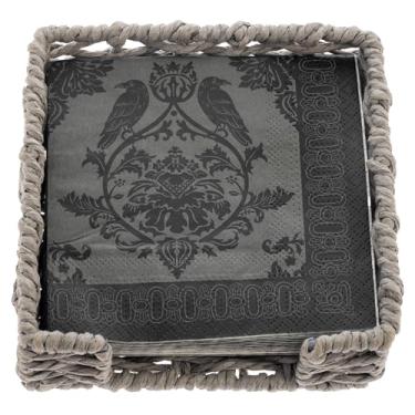 Imagem de Karma, Porta-guardanapos de coquetel de tecido para mesa e cozinha - Dispensador de guardanapos plano Boho para jantar em casa e ao ar livre, porta-guardanapos de papel, corvo damasco
